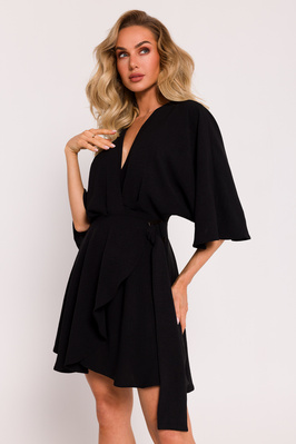 Kopertowa sukienka mini z szerokimi rękawami czarny