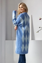 Elegancki sweter kardigan w romby niebieski
