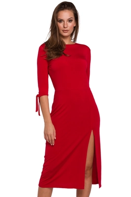 Dopasowana sukienka z rozcięciem czerwona