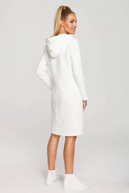 Sukienka jak długa bluza z kapturem ecru bawełna premium