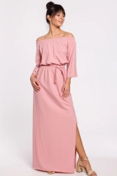 Długa sukienka hiszpanka na lato bawełna pudrowy róż