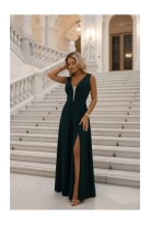 Długa sukienka wieczorowa rozkloszowana butelkowa zieleń