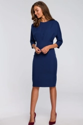 Sukienka ołówkowa z kimonowymi rękawami taliowana granatowa