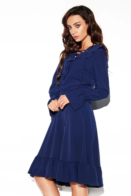 Sukienka rozkloszowana z falbanami w stylu boho granatowa 