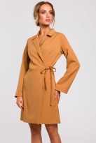 Sukienka żakietowa kopertowa z kołnierzykiem i wiązaniem brązowa