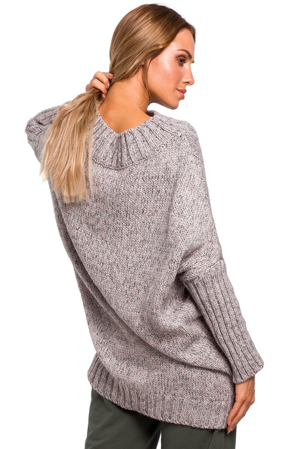 Sweter damski oversize z wełną melanżowy szary