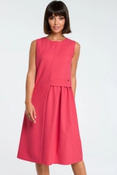 Lniana sukienka trapezowa na lato bez rękawów różowa