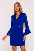 Elegancka sukienka z szerokimi mankietami dekolt V chabrowa