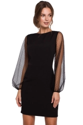 Sukienka ołówkowa wieczorowa z bufiastymi rękawami czarna