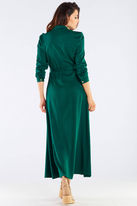 Trapezowa sukienka maxi z koszulową górą butelkowa zieleń