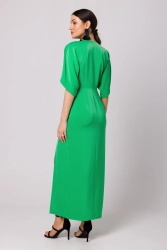 Długa sukienka z dekoltem V i rozcięciem kimonowa zielona