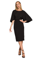 Sukienka elegancka ołówkowa z szerokimi rękawami czarna z pelerynką