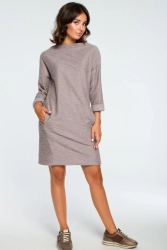 Ciepła dzianinowa sukienka z kieszeniami szara bawełniana