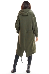 Ciepła długa bluza damska jak parka bawełna premium khaki