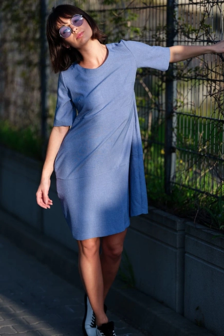 Lniana sukienka na lato bombka oversize z kieszeniami czarna