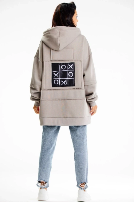 Bluza damska oversize z kapturem bawełna premium szara