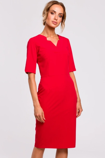 Sukienka ołówkowa dopasowana z podwyższoną talią czerwona