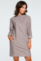 Ciepła dzianinowa sukienka z kieszeniami sportowy styl szara bawełna