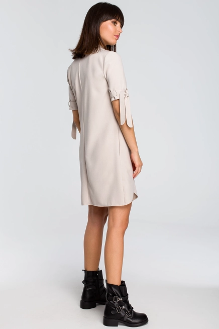 Tunika koszulowa z kołnierzykiem beżowa lniana