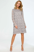 Sukienka na wesele koronkowa trapezowa midi szara