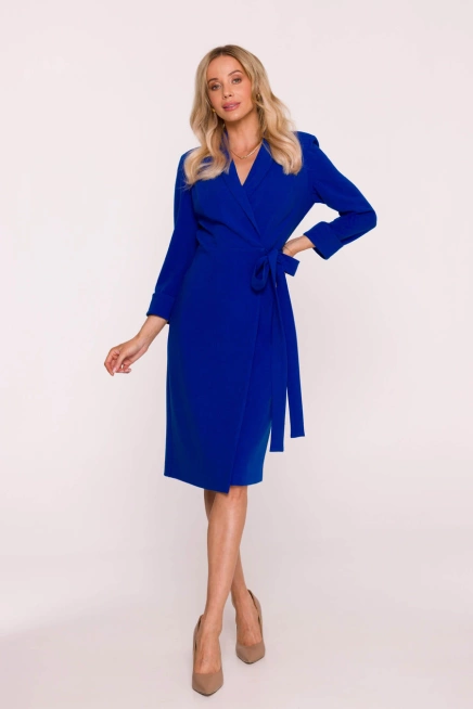 Elegancka sukienka ołówkowa kopertowa z wiązaniem chabrowa