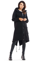 Ciepła długa bluza damska jak parka bawełna premium czarna