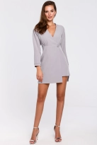 Sukienka elegancka kopertowa asymetryczna mini szara