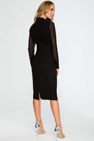 Elegancka sukienka ołówkowa midi dekolt V szyfonowe rękawy czarna