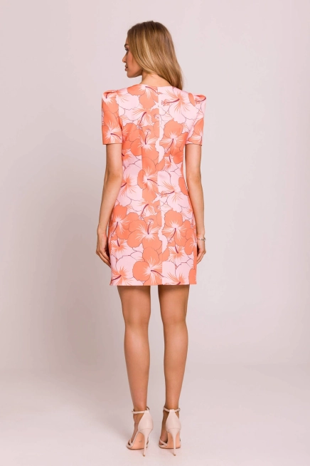 Elegancka sukienka ołówkowa mini w kwiaty pomarańczowa