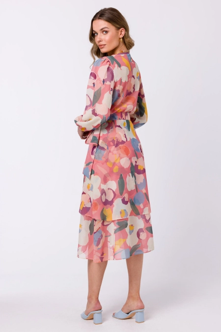 Zwiewna sukienka szyfonowa kopertowa z wiązaniem pastelowa