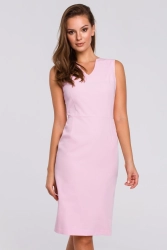 Klasyczna elegancka sukienka midi z dekoltem V różowa
