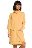Trapezowa sukienka dresowa z golfem i długim rękawem żółta