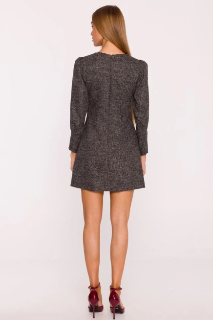 Elegancka sukienka tweedowa trapezowa mini czarna