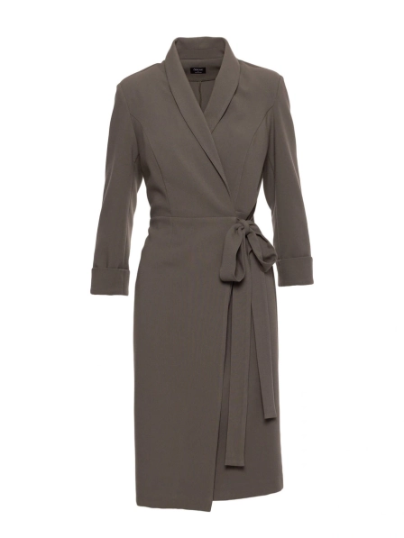 Elegancka sukienka ołówkowa kopertowa z wiązaniem khaki