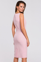 Klasyczna elegancka sukienka midi z dekoltem V różowa