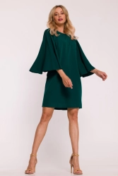 Elegancka sukienka trapezowa z bufiastymi rękawami zielona