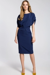 Sukienka ołówkowa kimonowa z bufiastymi rękawami granatowa