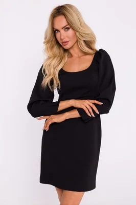 Elegancka sukienka mini z bufiastymi rękawami czarna