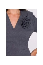 Elegancka sukienka ołówkowa z dekoltem V szara