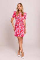 Elegancka sukienka ołówkowa mini w kwiaty czerwona