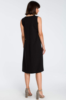 Lniana sukienka trapezowa na lato bez rękawów z marszczeniem czarna