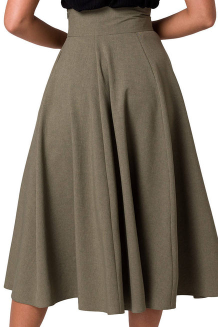 Rozkloszowana spódnica z wysokim stanem i kieszeniami khaki