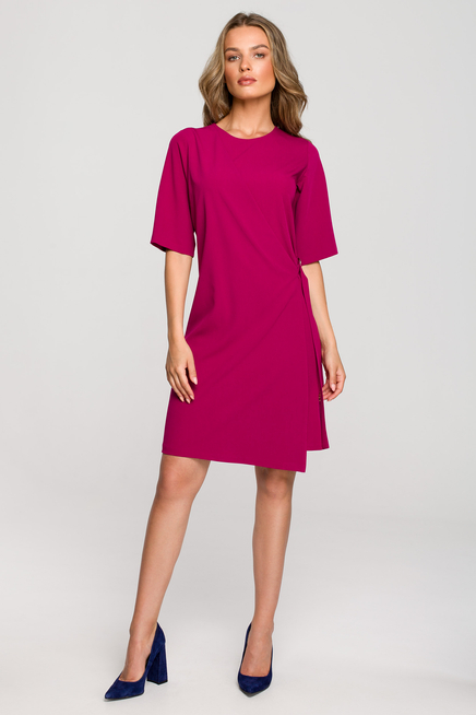 Sukienka elegancka z podwójnym przodem z klamrą klasyczna fioletowa