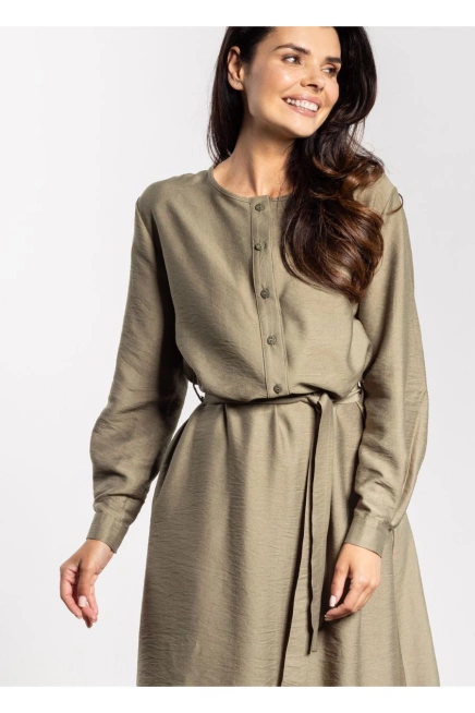 Elegancka sukienka rozkloszowana z długim rękawem zielona