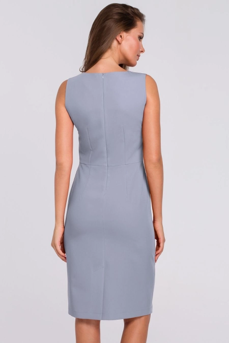 Klasyczna elegancka sukienka midi z dekoltem V szara