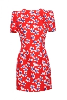 Elegancka sukienka ołówkowa mini w kwiaty czerwona