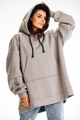 Bluza damska oversize z kapturem bawełna premium szara