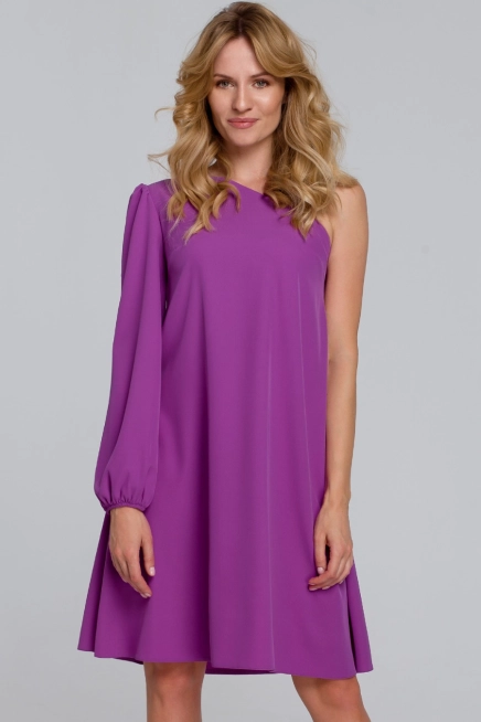 Trapezowa sukienka asymetryczny swobodny fason fuksja