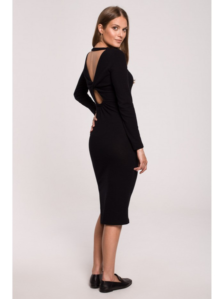 K110 Sukienka sweterkowa z przeplotem na plecach - czarna