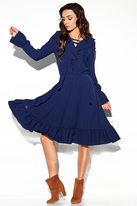 Sukienka rozkloszowana z falbanami w stylu boho granatowa